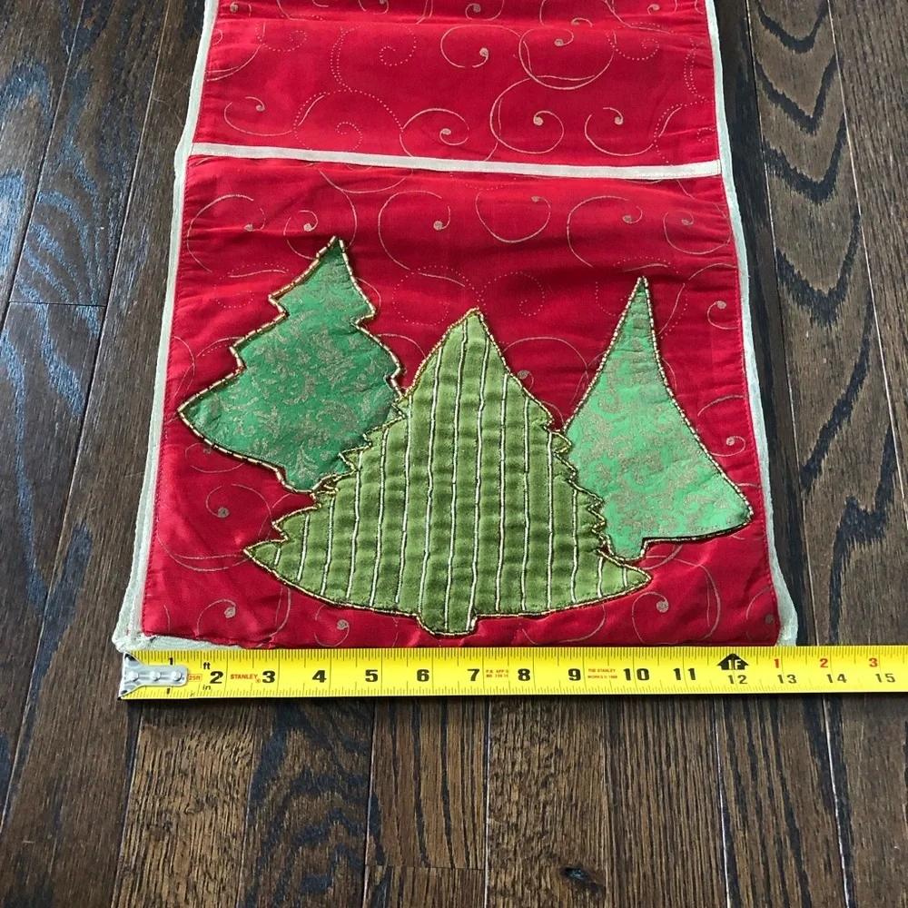 Pier 1 Imports 13”x72” Red/Gold/Green Christmas Trees Appliqué Table Runner